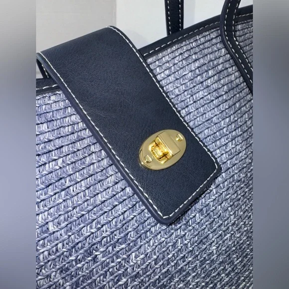 TALBOTS BLUE PACKABLE PAPER-STRAW WOMENS TOTE BAG SHOULDER PURSE - Picture 8 of 15